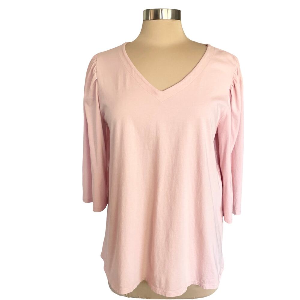 J. Jill Grapefruit‎ 3/4 Sleeve Cotton Tee MEDIUM Gathered Shoulder Relaxed